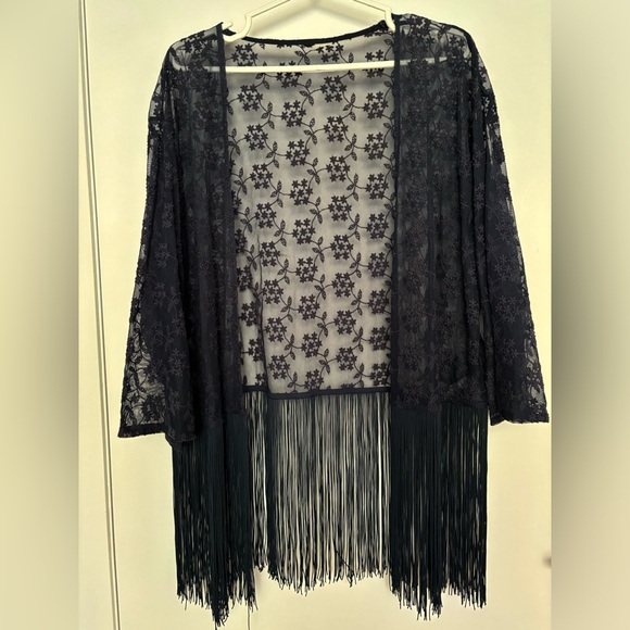 Navy blue lace cardigan with tassels - Picture 2 of 5